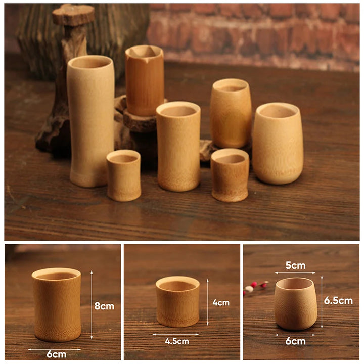 Home Japan Style Natural Bamboo Carved Water Cup Tea Beer Coffee Juice Drinking Mug Handmade Wooden Cup