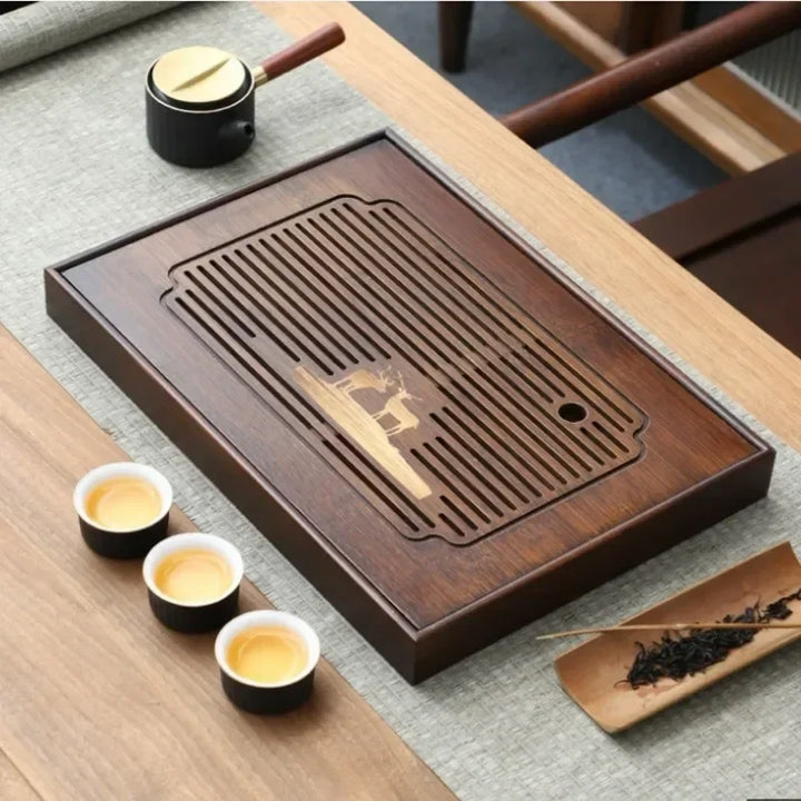 Chinese Style Natural Bamboo Tea Tray Rectangle Drainage Water Storage Trays Household Drawer Tea Board Tea Set Decor Accessorie