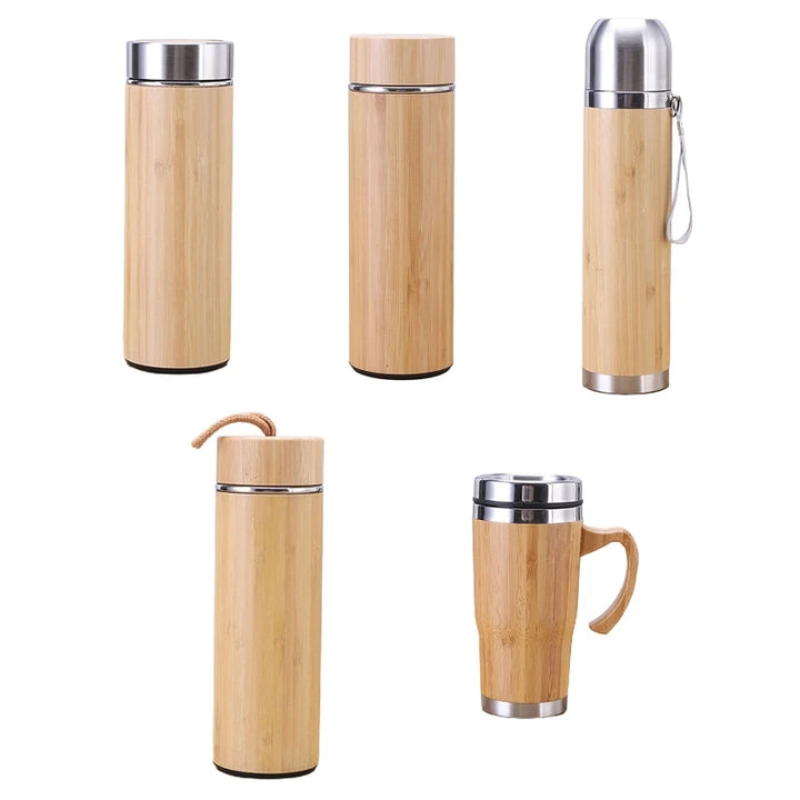 Bamboo Thermos Cup Double Layer Inner Stainless Steel Insulated Bottle DropShipping