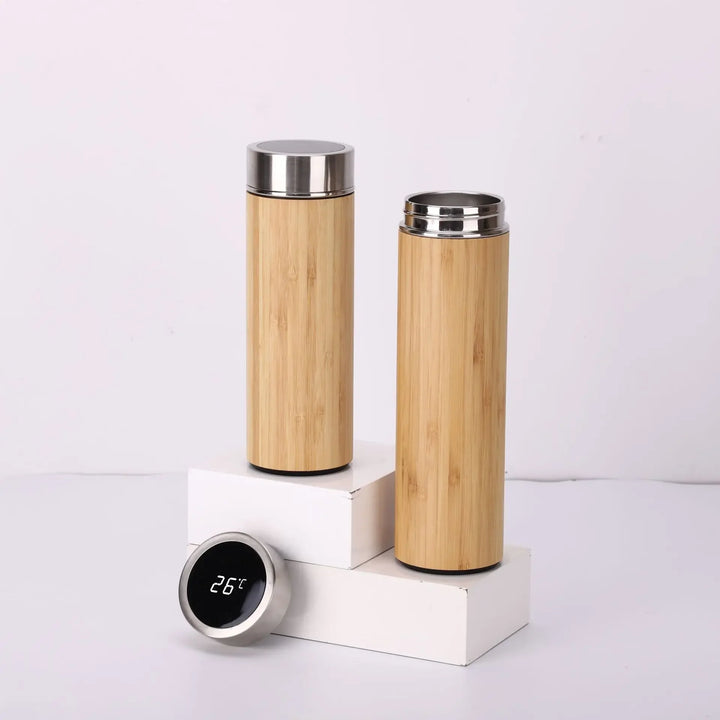 Stainless Steel Bamboo Thermos Bottle - Stylish Travel Accessory for Hot or Cold Drinks