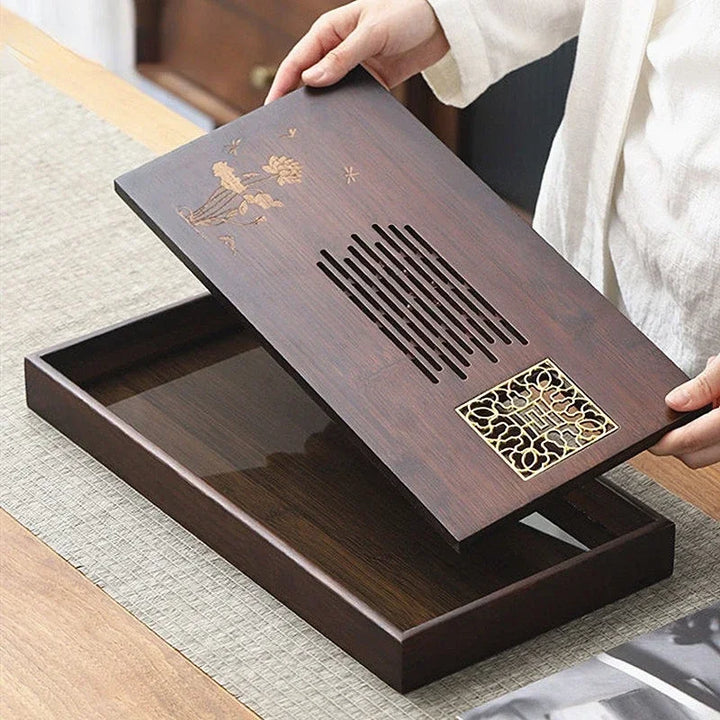 Chinese Style Natural Bamboo Tea Tray Rectangle Drainage Water Storage Trays Household Drawer Tea Board Tea Set Decor Accessorie