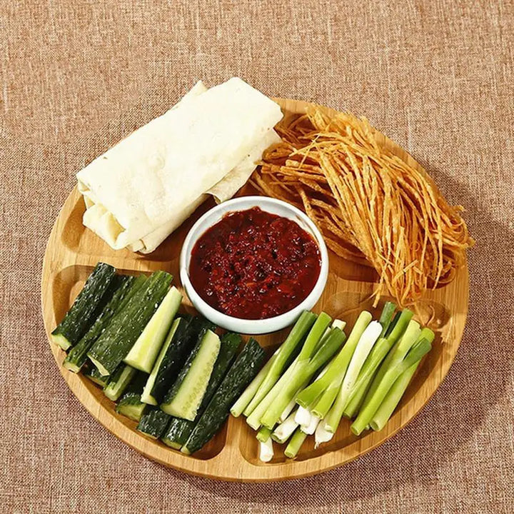 Bamboo Appetizer Party Platter Divided Serving Tray With 5 Compartments Dessert Fruit Veggie Food Serve Plate Tray For Party