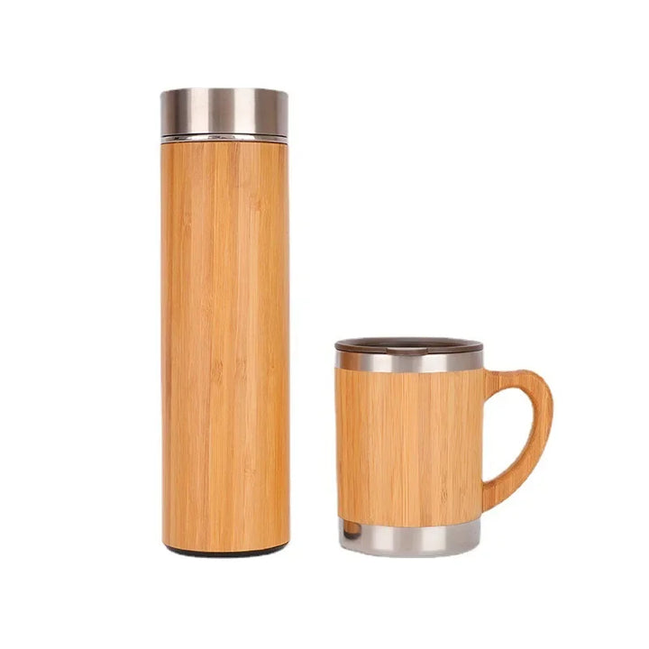 Stainless Steel Bamboo Thermos Bottle - Stylish Travel Accessory for Hot or Cold Drinks