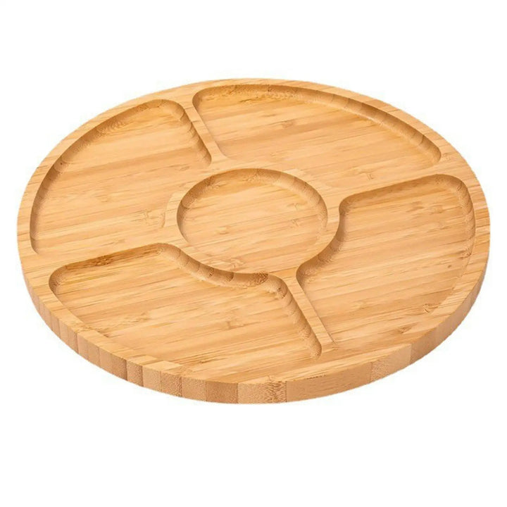 Bamboo Appetizer Party Platter Divided Serving Tray With 5 Compartments Dessert Fruit Veggie Food Serve Plate Tray For Party