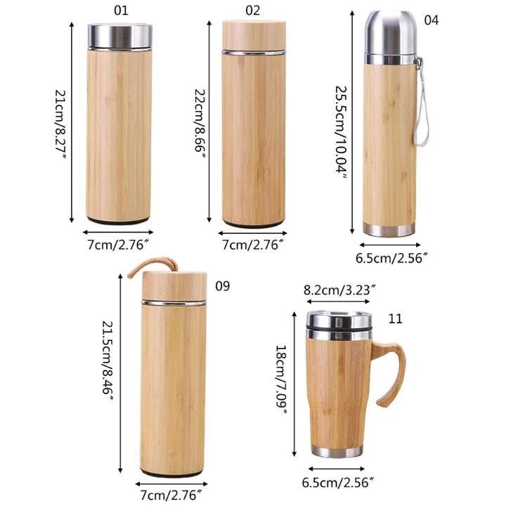 Bamboo Thermos Cup Double Layer Inner Stainless Steel Insulated Bottle for Outdoor Traveling Travel Drink Water Bottle Coffee Fl